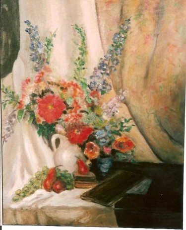 Peinture intitulée "Fleurs et portefeui…" par Maurice Tessier, Œuvre d'art originale