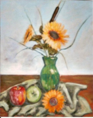 Peinture intitulée "Tournesol et fruits" par Maurice Tessier, Œuvre d'art originale