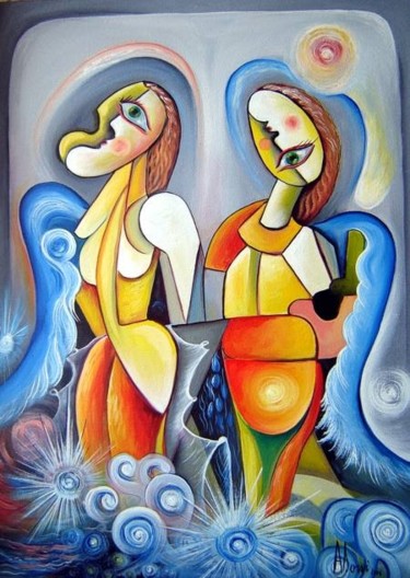 Peinture intitulée "Blue Angels" par Adrian Doni, Œuvre d'art originale, Huile
