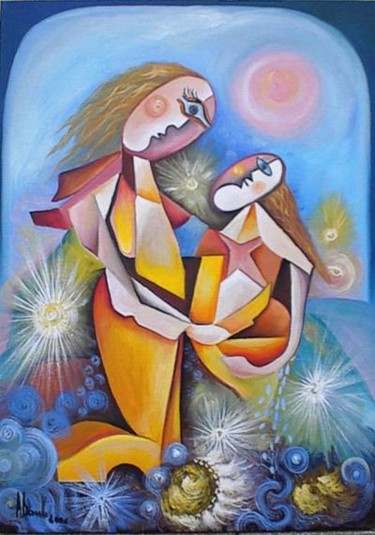 Peinture intitulée "Mother and Baby" par Adrian Doni, Œuvre d'art originale, Huile