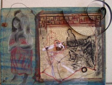 Painting titled "Femme et enfant" by Evelyne Dominault, Original Artwork, Oil