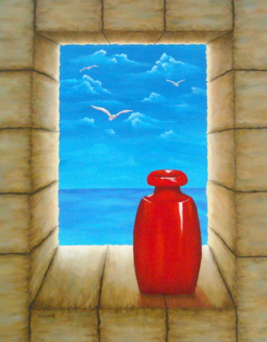 绘画 标题为“View From Castle” 由Allegretto, 原创艺术品, 丙烯 安装在木质担架架上