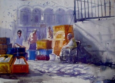 Painting titled "Market20." by Kishore Singh, Original Artwork
