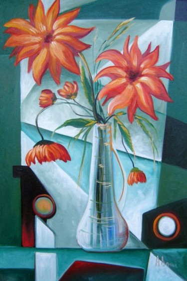 Peinture intitulée "Flower 1" par Adrian Doni, Œuvre d'art originale, Huile