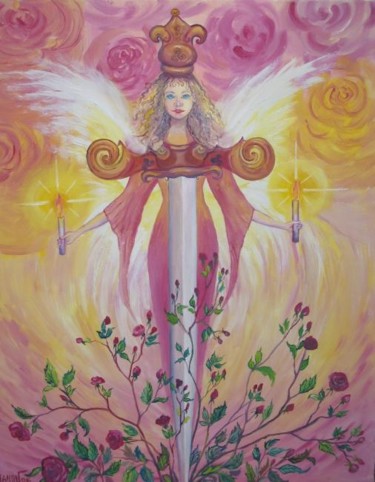 Peinture intitulée "Ange de l'amour" par Nanou, Œuvre d'art originale, Huile