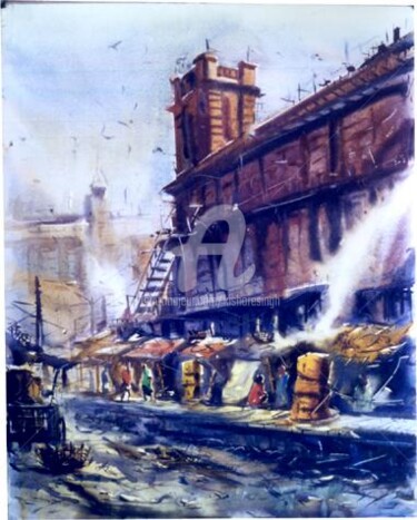 Painting titled "Calcatta,City of jo…" by Kishore Singh, Original Artwork