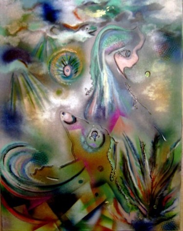 Peinture intitulée "LA FEMME ET LE CHIEN" par Dominique Bertrand, Œuvre d'art originale, Huile Monté sur Châssis en bois
