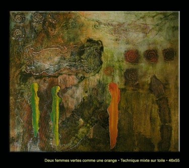 DEUX FEMMES VERTES COMME UNE ORANGE Peinture intitulée "DEUX FEMMES VERTES…" par Marie Bazin, Œuvre d'art originale, Acrylique Monté sur Châssis en bois