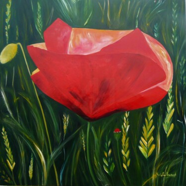 Peinture intitulée "Coquelicot" par Sylvie Hébrard, Œuvre d'art originale, Huile Monté sur Châssis en bois