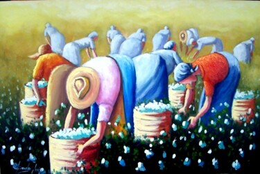 Pintura intitulada "Colheita de Algodão" por Sandro José Da Silva, Obras de arte originais