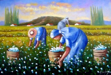 Pintura intitulada "Colheita de Algodão" por Sandro José Da Silva, Obras de arte originais