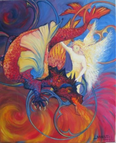 Peinture intitulée "Saint-Michel" par Nanou, Œuvre d'art originale, Huile