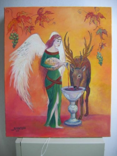 Peinture intitulée "ange de l'amitié" par Nanou, Œuvre d'art originale, Huile