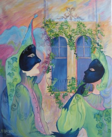 Peinture intitulée "la terre/ la rencon…" par Nanou, Œuvre d'art originale, Huile
