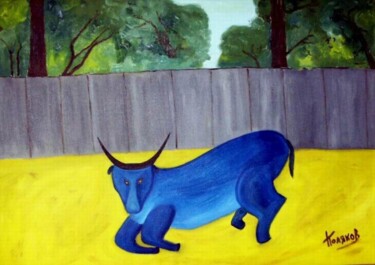 Schilderij getiteld "Bluebull" door Andrei Poliakov, Origineel Kunstwerk