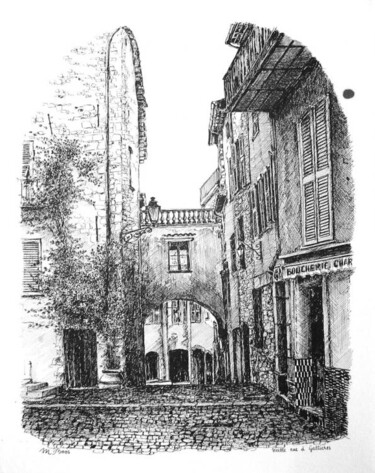 Dessin intitulée "Ruelle à Gattières…" par Marcel Boos, Œuvre d'art originale