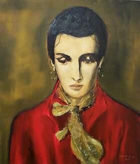 Painting titled ""Golden Earings"" by Reginald Gray, Original Artwork