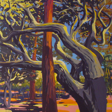 Corse, écorces – N°4 : Chêne et pin enlacés Peinture intitulée "Corse, écorces – N°…" par Michelle Auboiron, Œuvre d'art originale, Acrylique Monté sur Châssis en bois