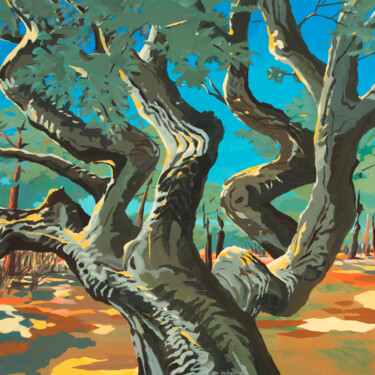 Corse, écorces – N°1 : Le Chêne de Cala Rossa Peinture intitulée "Corse, écorces – N°…" par Michelle Auboiron, Œuvre d'art originale, Acrylique Monté sur Châssis en bois