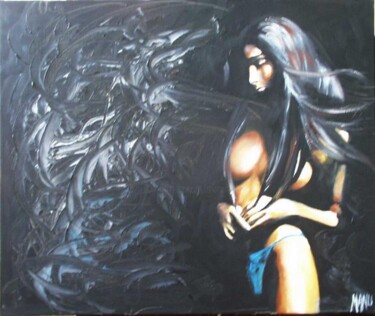 la femme dans l'ombre Peinture intitulée "la femme dans l'omb…" par Manu Surreabulliste, Œuvre d'art originale