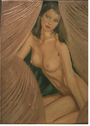 derrière le rideau Peinture intitulée "derrière le rideau" par Manu Surreabulliste, Œuvre d'art originale