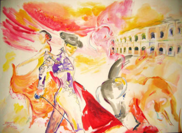 Peinture intitulée "dans l'arène" par Nanou, Œuvre d'art originale, Autre