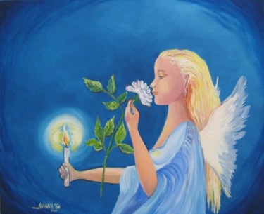 Peinture intitulée "ange du nord" par Nanou, Œuvre d'art originale, Huile