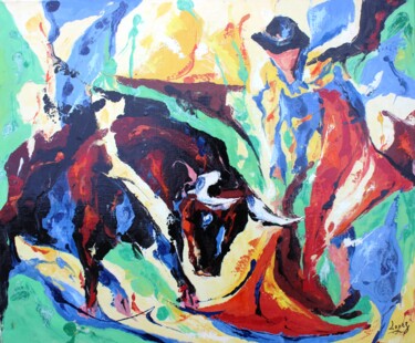 绘画 标题为“Mouvement de corrida” 由Jean-Luc Lopez, 原创艺术品, 油 安装在木质担架架上