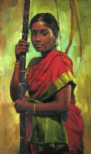 Pintura intitulada "women7" por S.Elayaraja, Obras de arte originais