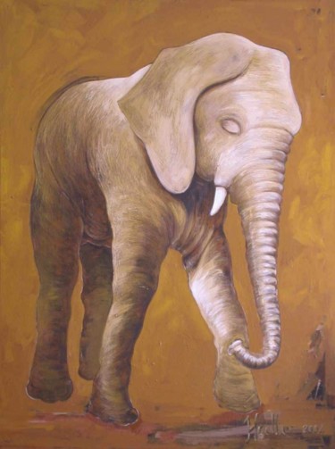 Painting titled "Elephanteau" by Alexandre Houllier, Original Artwork, Oil