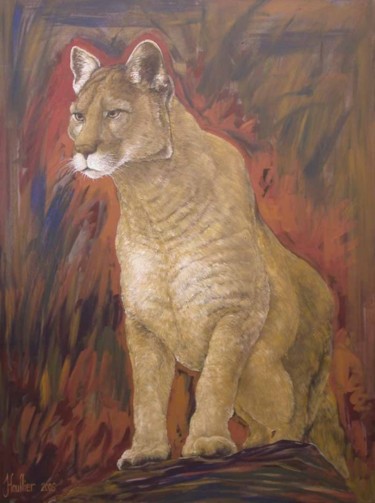 Painting titled "puma" by Alexandre Houllier, Original Artwork, Oil