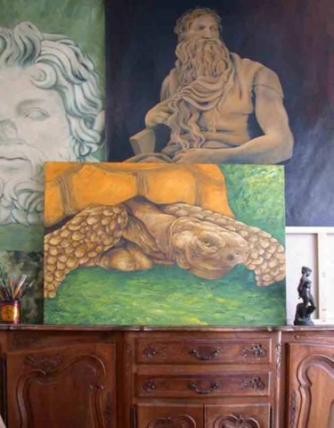 Painting titled "Tortue" by Alexandre Houllier, Original Artwork, Oil