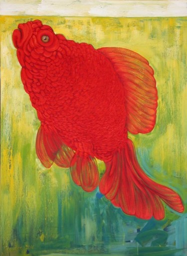 Painting titled "Poisson rouge" by Alexandre Houllier, Original Artwork, Oil
