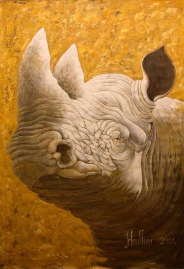 Painting titled "Rhinocéros" by Alexandre Houllier, Original Artwork, Oil