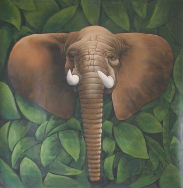 Painting titled "Eléphant" by Alexandre Houllier, Original Artwork, Oil