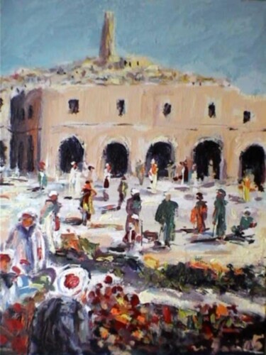 Peinture intitulée "Souk de ghardaia 1" par M'Hamed Saci, Œuvre d'art originale