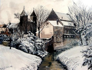 Pittura intitolato "winter in Maastrich…" da Mark Christian Soetebier, Opera d'arte originale, Olio