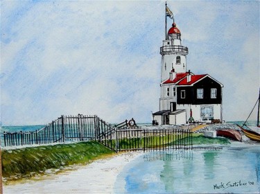 Pittura intitolato "il faro di Marken N…" da Mark Christian Soetebier, Opera d'arte originale
