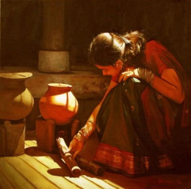 Pintura intitulada "light and shadow" por S.Elayaraja, Obras de arte originais