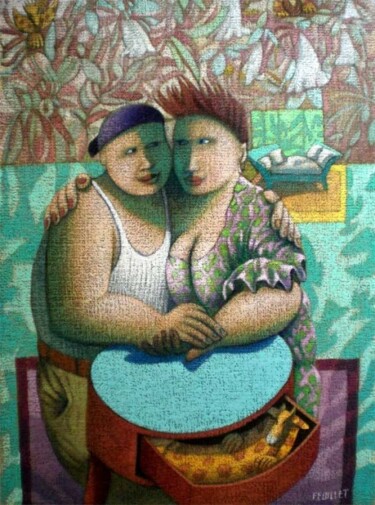 Peinture intitulée "Dominique et Yolanda" par Claude Feuillet, Œuvre d'art originale, Huile