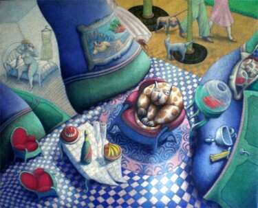 Peinture intitulée "Le gros chat" par Claude Feuillet, Œuvre d'art originale, Huile