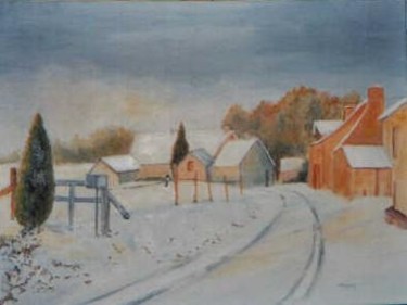 Peinture intitulée "neige dans la Sarthe" par Marjyne, Œuvre d'art originale, Huile