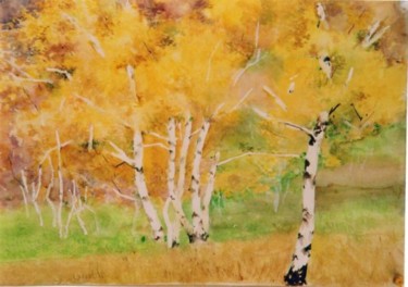 Painting titled "白桦林(White birch for…" by Wei Li, Original Artwork, Oil
