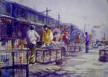 Painting titled "Market25." by Kishore Singh, Original Artwork