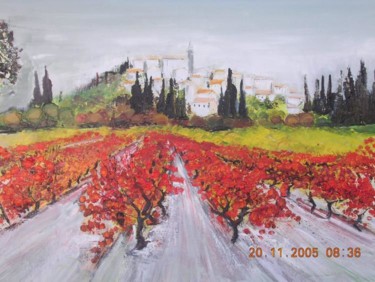 Peinture intitulée "VIGNE ROUGE A MONTF…" par Jean Jacques Gautier, Œuvre d'art originale, Huile
