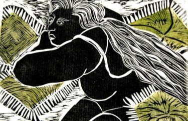 O descanso Impressões e gravuras intitulada "O descanso" por Maria Lucia Pacheco, Obras de arte originais, Linoleogravura