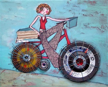 Peinture intitulée ""BALADE EN VELO"" par Catherine Suchocka, Œuvre d'art originale
