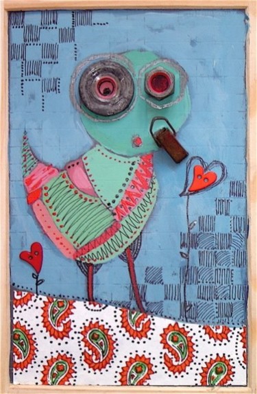 Peinture intitulée ""L'OISEAU VERT"" par Catherine Suchocka, Œuvre d'art originale