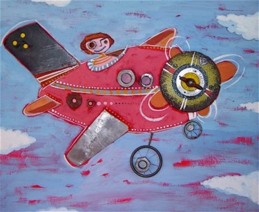Peinture intitulée ""EN AVION"" par Catherine Suchocka, Œuvre d'art originale, Autre