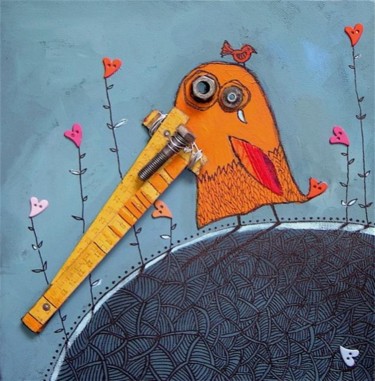Peinture intitulée ""L'OISEAU AMOUREUX"" par Catherine Suchocka, Œuvre d'art originale, Autre